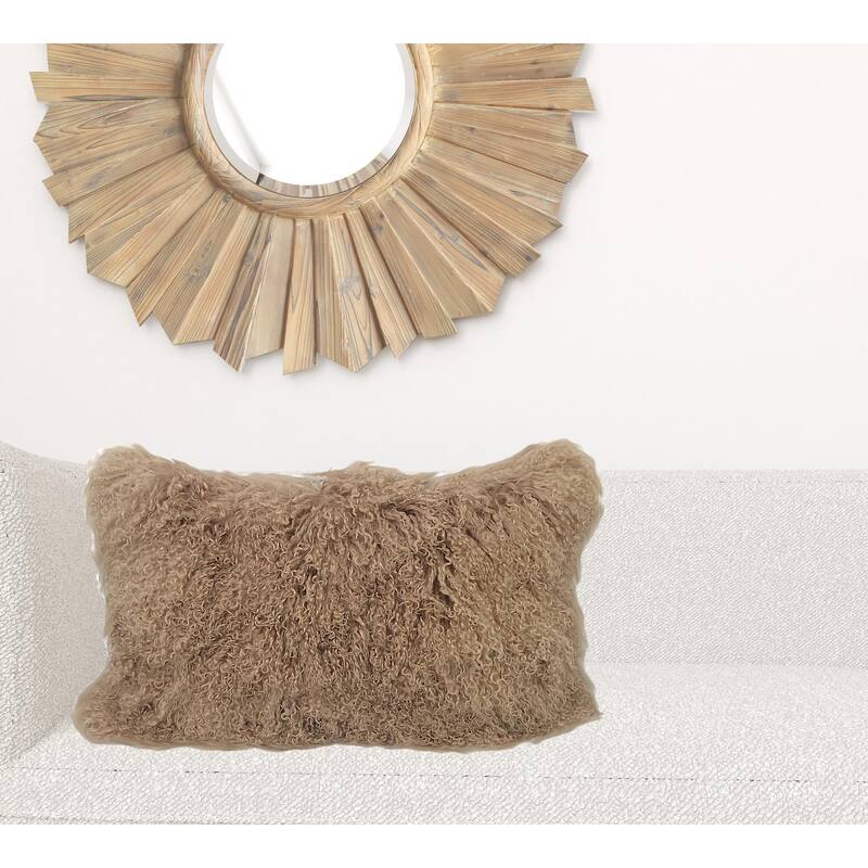 17" Beige Genuine Tibetan Lamb Fur Pillow With Microsuede Backing - Beige