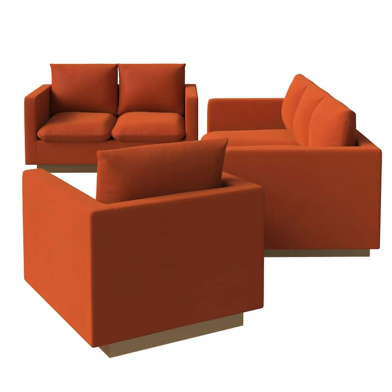 3-Piece Velvet Sofa Set with Brushed Gold Stainless Steel Base Nervo Series