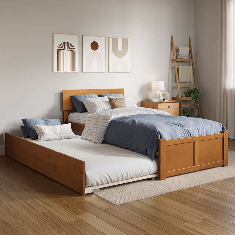 AFI Orlando Platform Bed with Footboard & Twin XL Trundle - Light Toffee - Twin XL