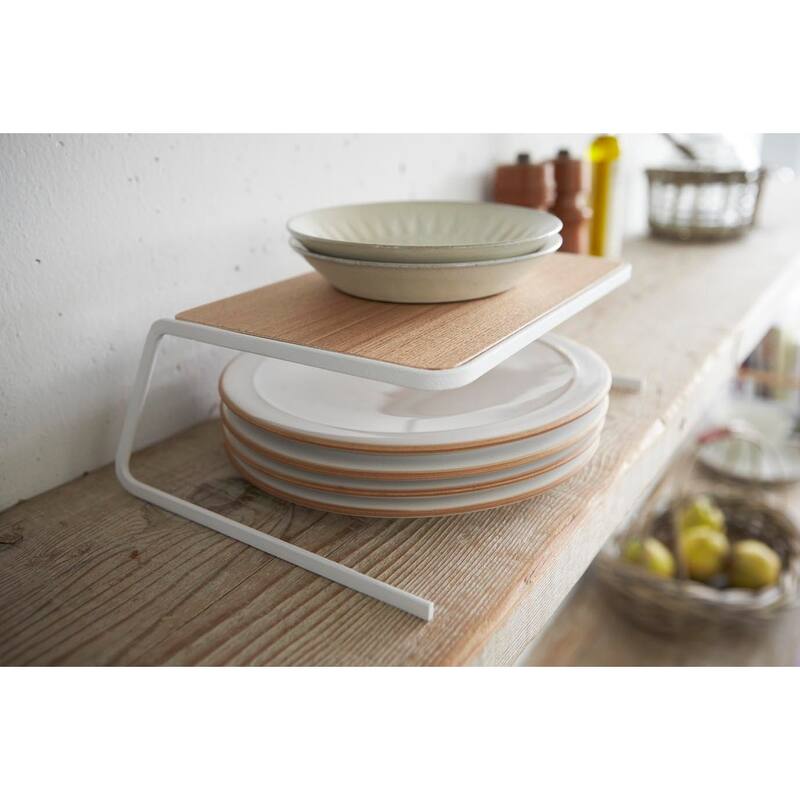 Yamazaki Home Dish Riser - 2 Sizes, Steel and Wood, Small, Holds 3.3 lbs