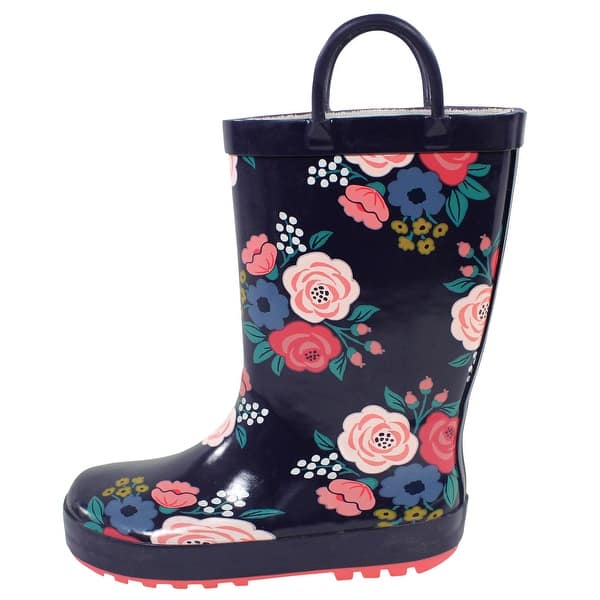 slide 1 of 1, Hudson Baby Rain Boots, Navy Bold Floral 10T - Medium - Navy Bold Floral