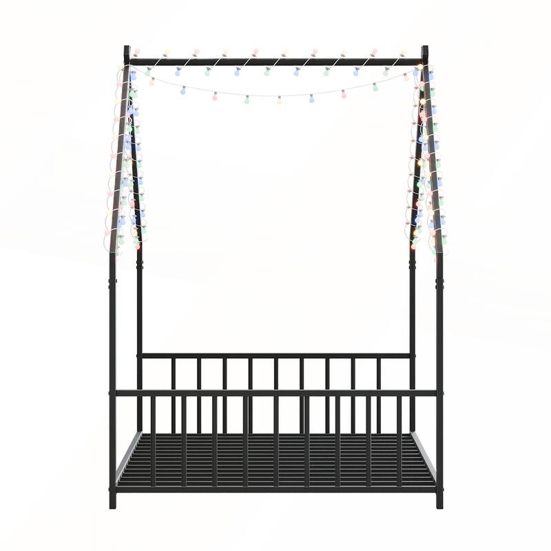 Twin size children's bed frame with LED light strips