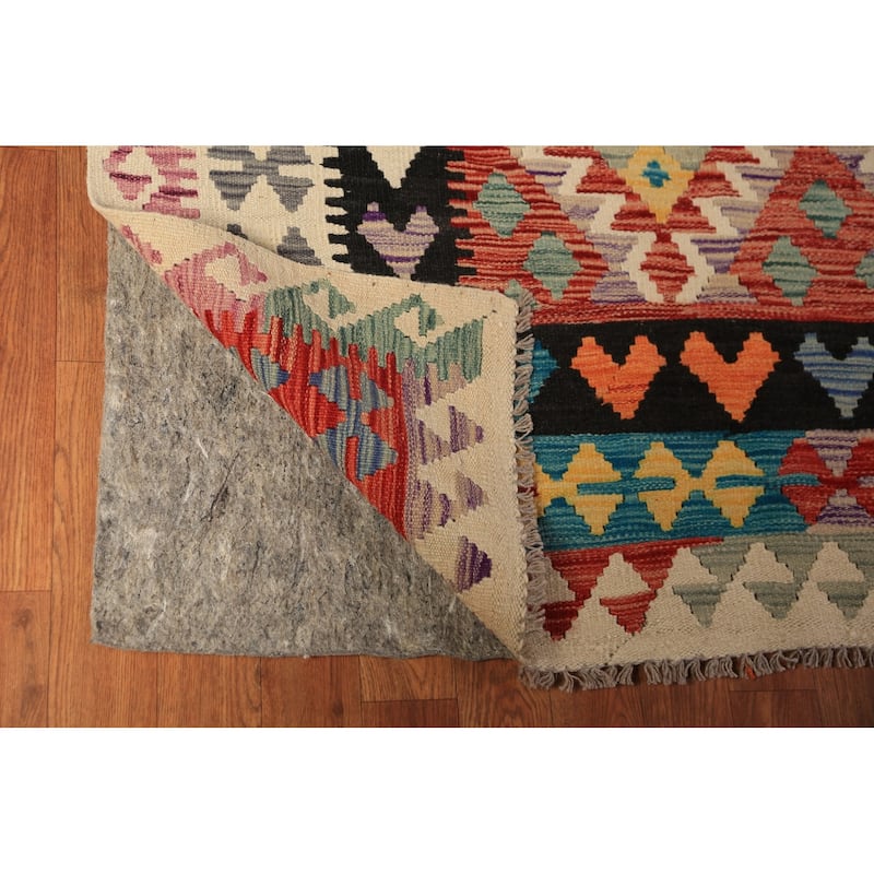 Geometric Kilim Reversible Rug Oriental Flatweave Wool Carpet - 8'5"x 11'5"