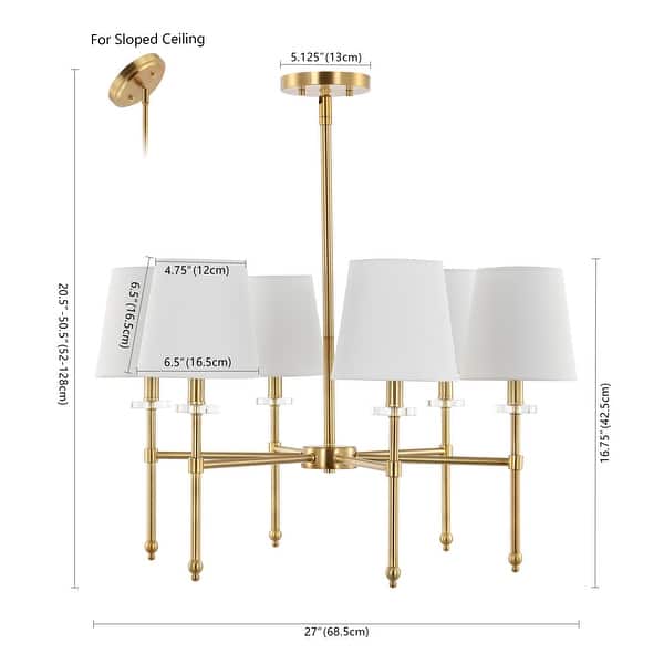 dimension image slide 1 of 2, Honeycomb 27" 6-Light Mid-Century Modern Iron LED Chandelier, Brass Gold by JONATHAN Y