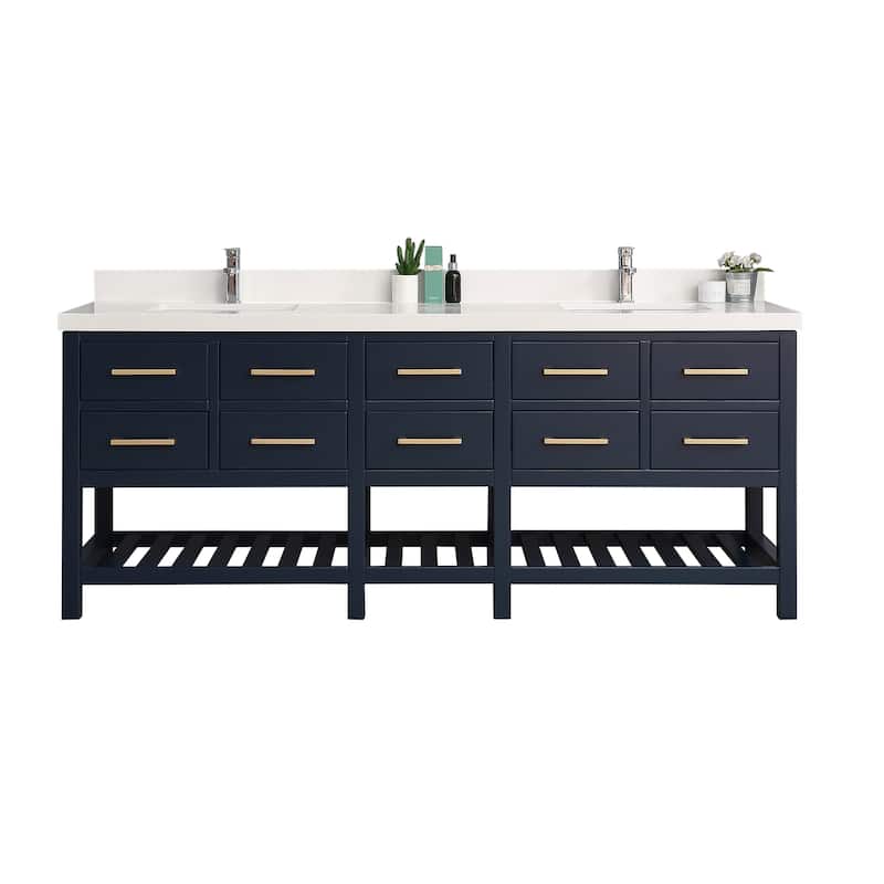 Willow Collections 84 x 22 Santa Fe Double Bowl Sink Bathroom Vanity with 2 in Quartz