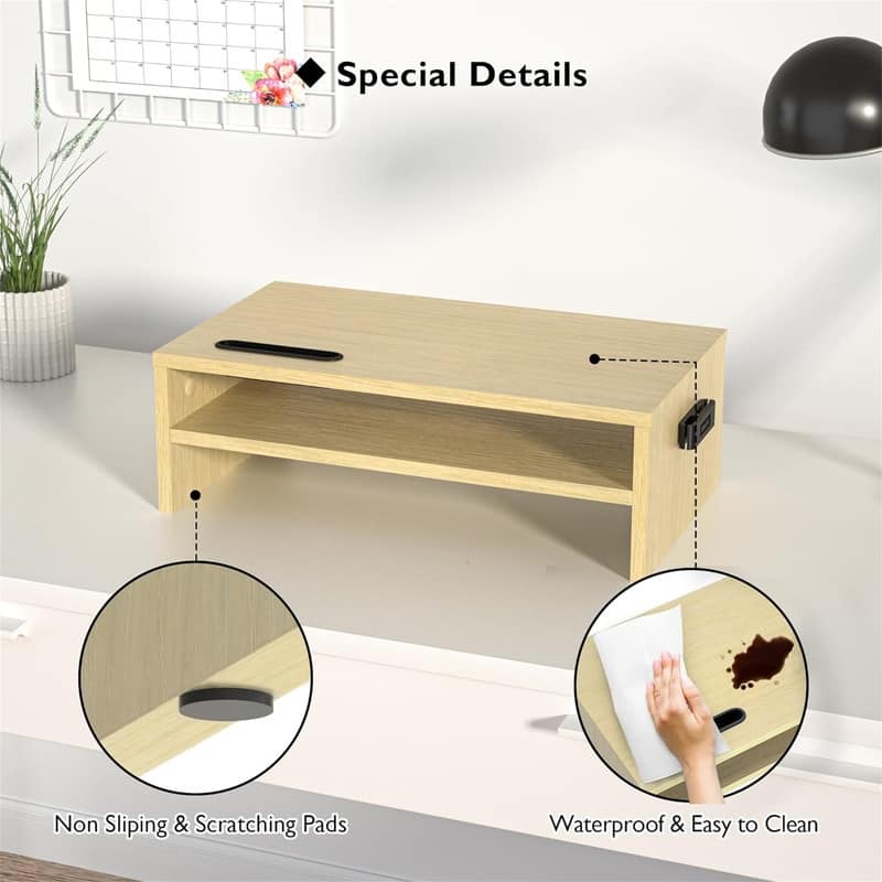 2-Tier White Wood Monitor Stand