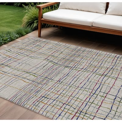 HomeRoots Striped Transitional Rectangle Outdoor Rug