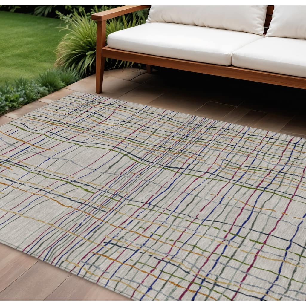HomeRoots Striped Transitional Rectangle Outdoor Rug