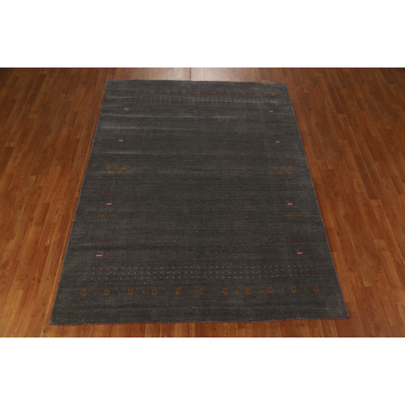 Gabbeh Oriental Area Rug Handmade Grey Modern Wool Carpet - 5'9" x 7'8"
