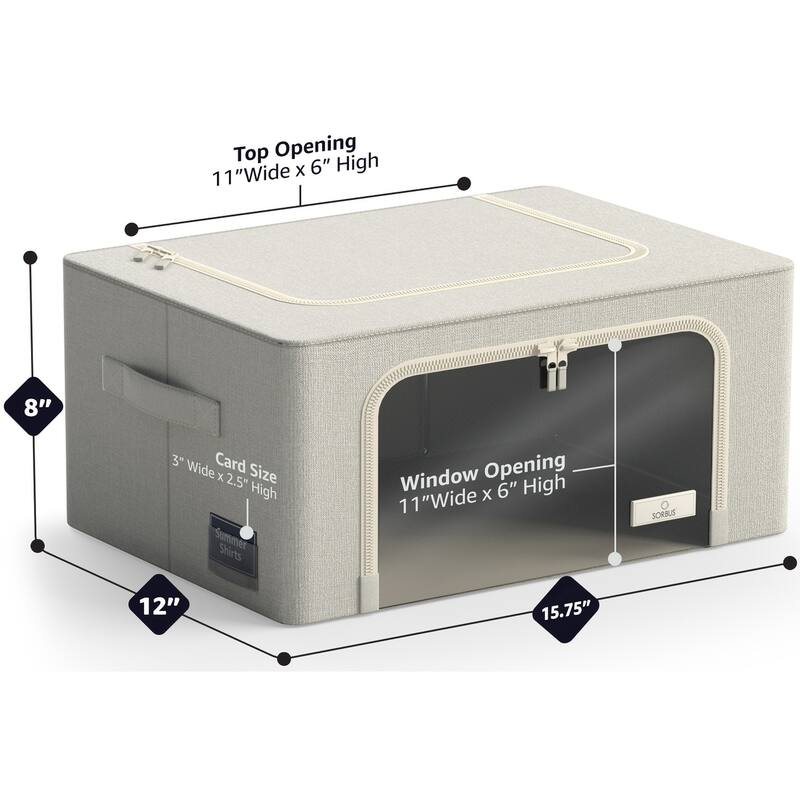 Sorbus Closet Storage Bins with Metal Frame, Window, & Carry Handles - Stackable & Foldable Clothes Organizer Bags - 6 Pack