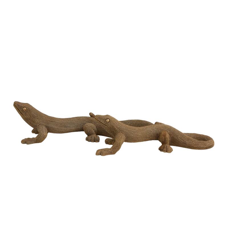 Gold Resin Beaded Lizard Decorative Sculpture (Set of 2)