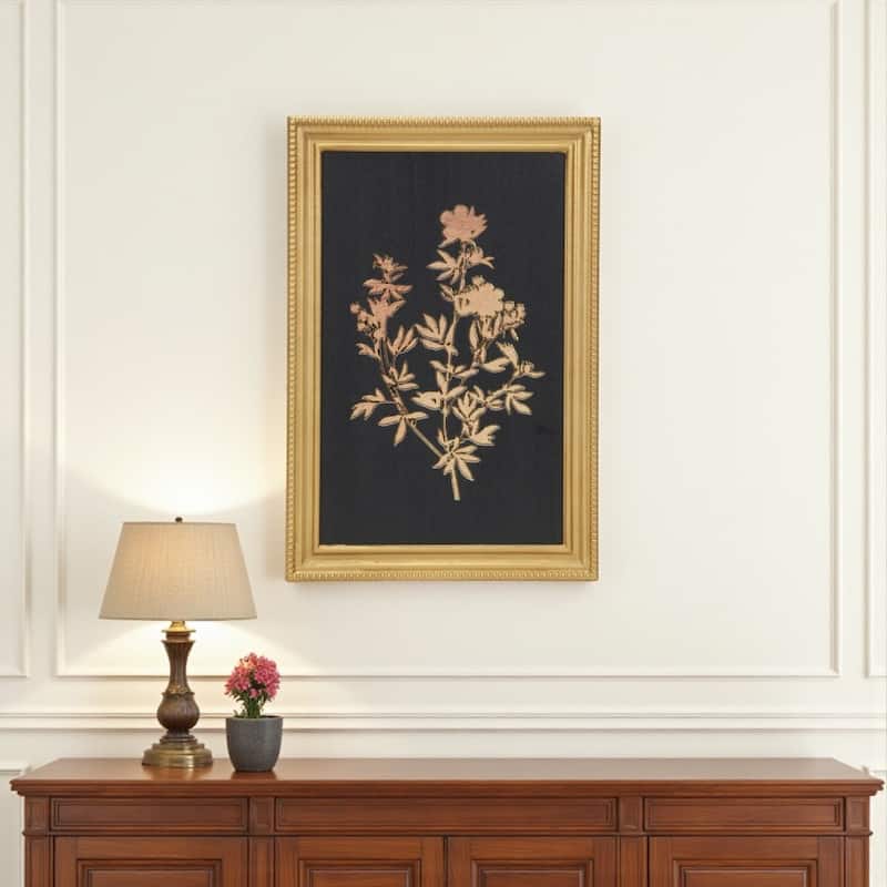 HomeRoots 21" X 14" Gold And Black Flower Bouquet Wood Framed Art - Gold/Black - 14.25 in. x 21.25 in.  x 0.75 in.