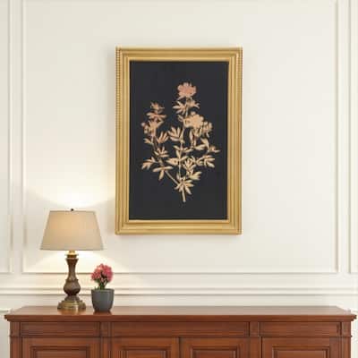 HomeRoots 21" X 14" Gold And Black Flower Bouquet Wood Framed Art
