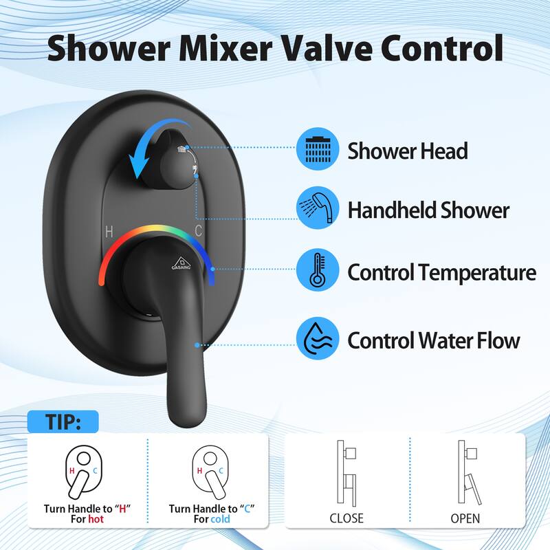 2-Functions Wall Mount Shower System Rainfall Shower Head - Matte Black 10 inch
