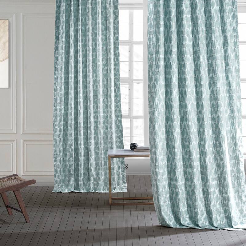 Exclusive Fabrics Modern Honeycomb Aqua Printed Cotton Room Darkening Curtain (1 Panel)