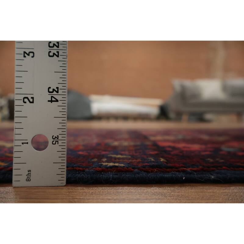 Hand Knotted Oriental 100% Wool Carpet Traditional Geometric Red Balouch Area Rug - 3' 7'' X 1' 10''