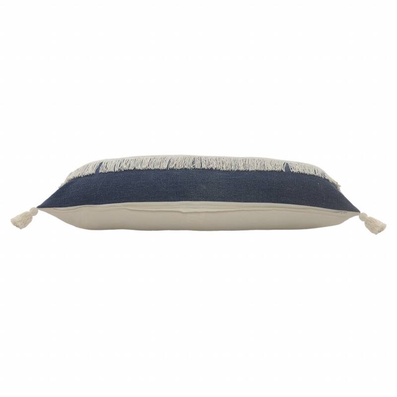 HomeRoots 14" X 36" Denim Blue And Off-White 100% Cotton Zippered Pillow