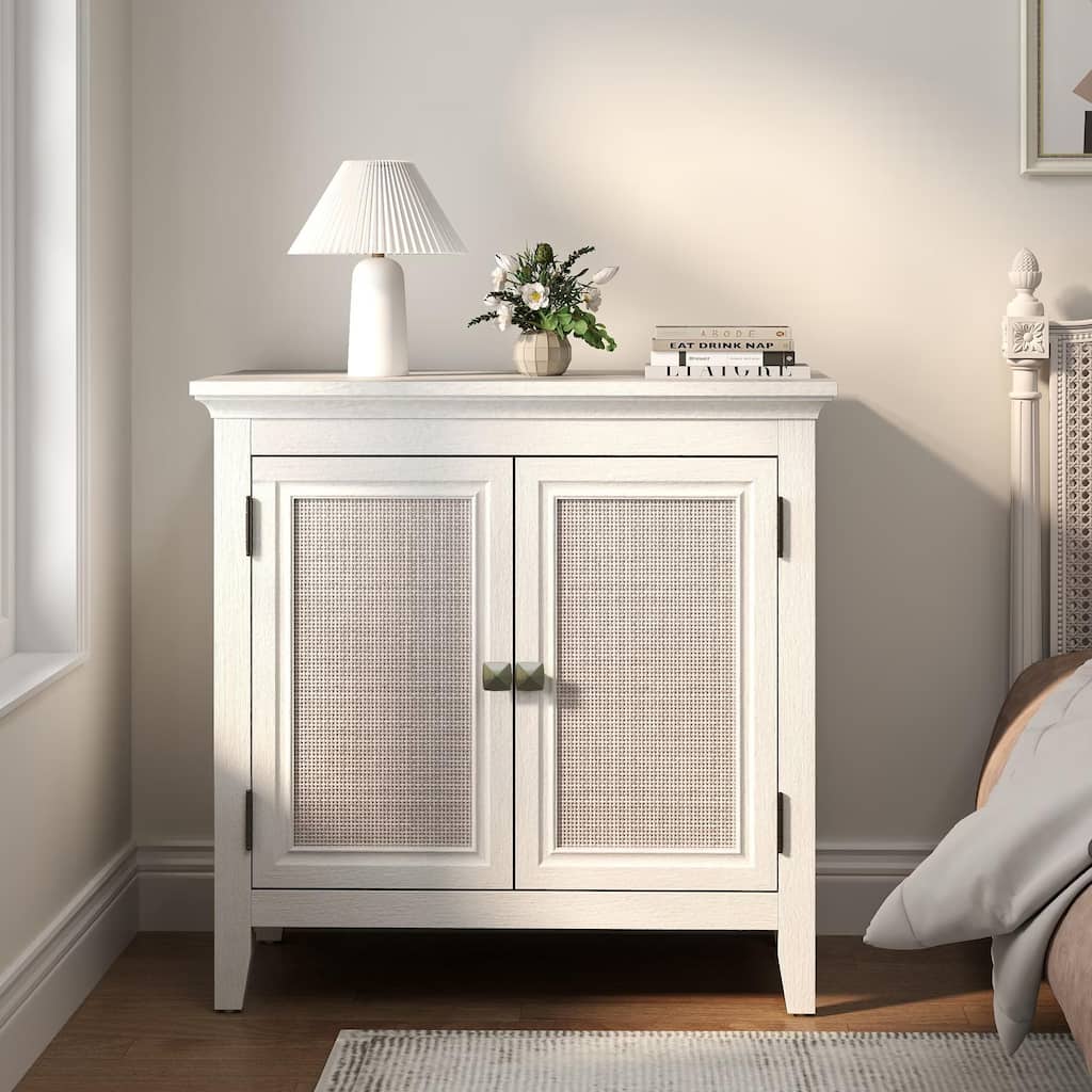 Storage Cabinet, Kitchen Sideboard Cabinet with Rattan Decor Doors, Accent Buffet Cabinet with Adjustable Storage Shelf