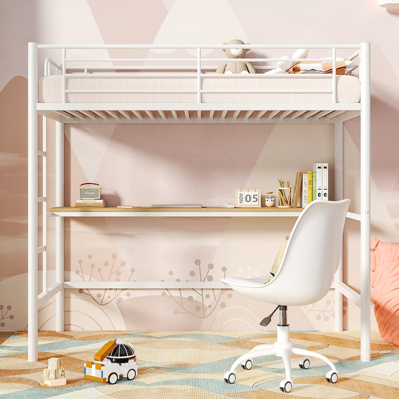 Javlergo Twin Bunk Bed with Desk Reversible Ladder Space Saving Twin loft Bed with Stairs and Full Length guardrail
