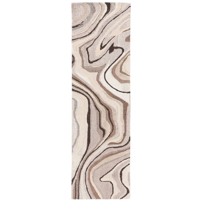 SAFAVIEH Handmade Metro Diethild Modern Abstract Wool Rug - 2'3" x 8' Runner - Brown/Ivory - Runner