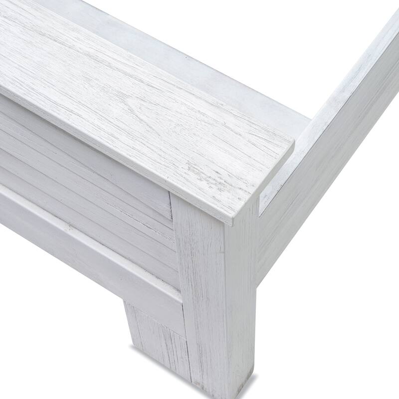 HomeRoots White Plantation Shutter Distressed Solid Wood Queen Bed Frame