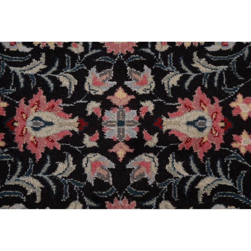 Hand Knotted Oriental 100% Wool Carpet Traditional Floral Black Kashan Runner Rug - 7' 8'' X 2' 6''