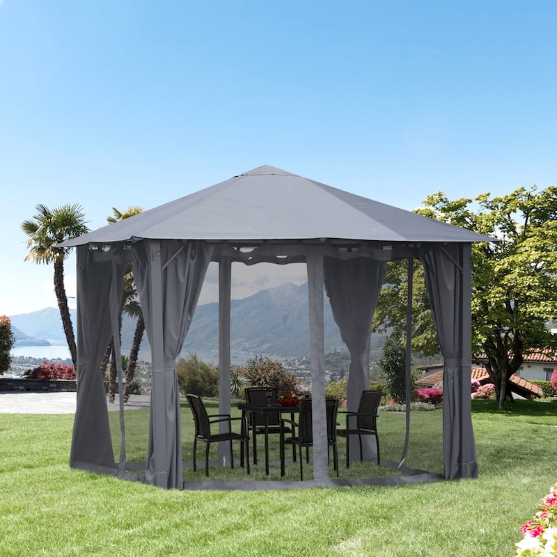 Outsunny 10' x 10' Soft Top Outdoor Pergola Canopy Gazebo with Beautiful Wood-Grain Finish & Zippered Sling Sidewalls