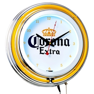 Corona Retro Round Neon Wall Analog Clock with Pull Chain - 14.5"