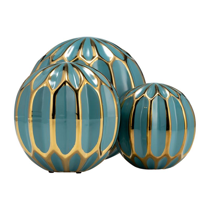 Sagebrook Home Gold Accented Abstract Modern Coastal Decorative Orbs Set of 3
