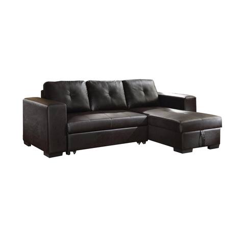 Leatherette L Shaped Sectional with Storage Chaise, Brown