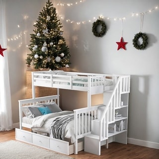 Simple Twin over Full Bunk Bed With Drawer,Storage And Guard Rail