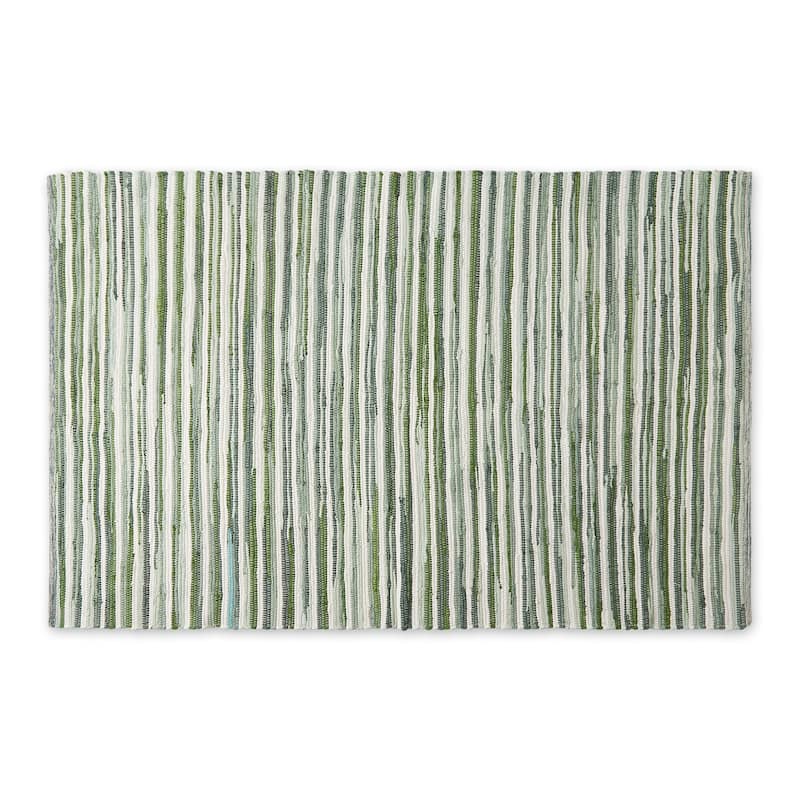 Stonewash Blue Slim Stripe Cotton Chindi Rug 2Ft 3Inx6Ft - Emerald