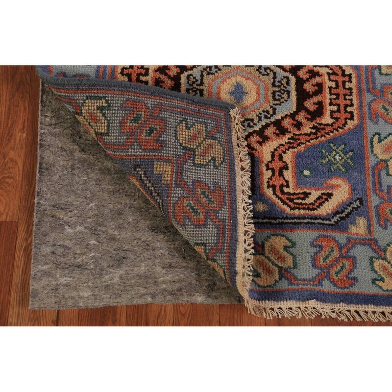 Geometric Kazak Indian Runner Rug Handmade Blue Wool Carpet - 2'6"x 9'10"