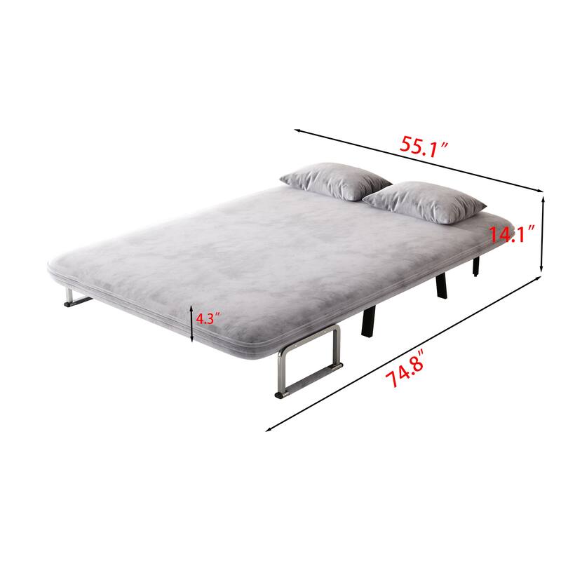 Velvet Convertible Chair Bed with Adjustable Backrest and Pillow