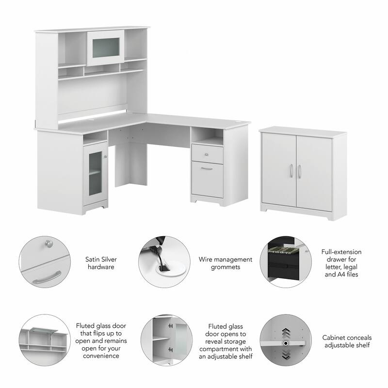 Cabot 60W L-Desk with Hutch and Storage Cabinet by Bush Furniture