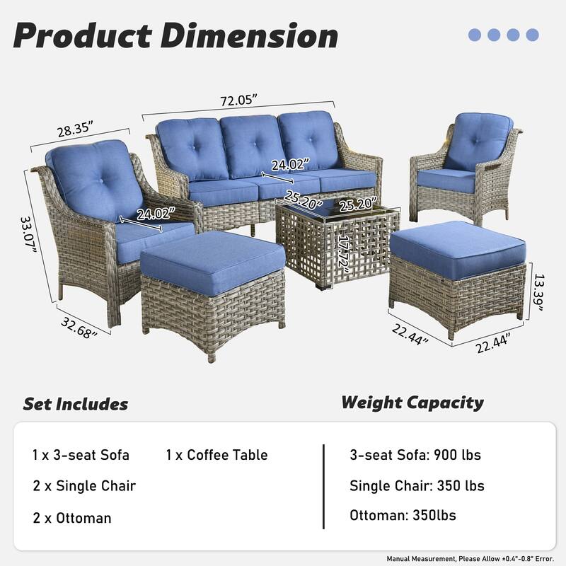 HOOOWOOO 6-pieces Wicker Patio Furniture Conversation Set with Coffee Table