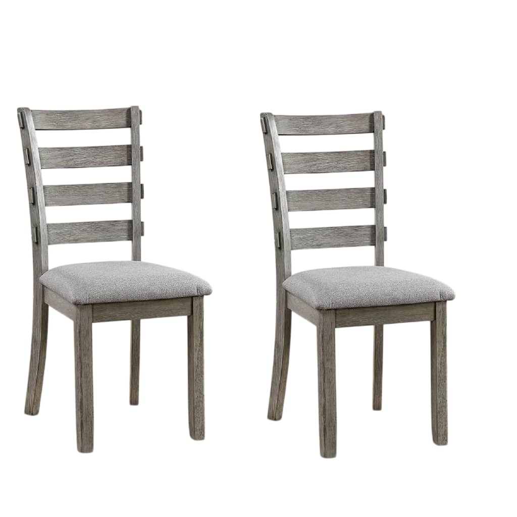 Lais Side Dining Chair Set of 2, Ladder Backrest, Solid Wood, Gray Fabric