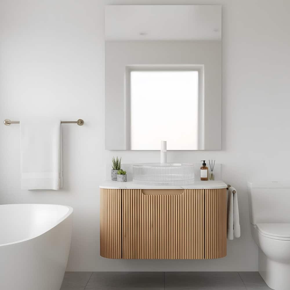 Floating Bathroom Vanity with Transparent Round Glass Basin
