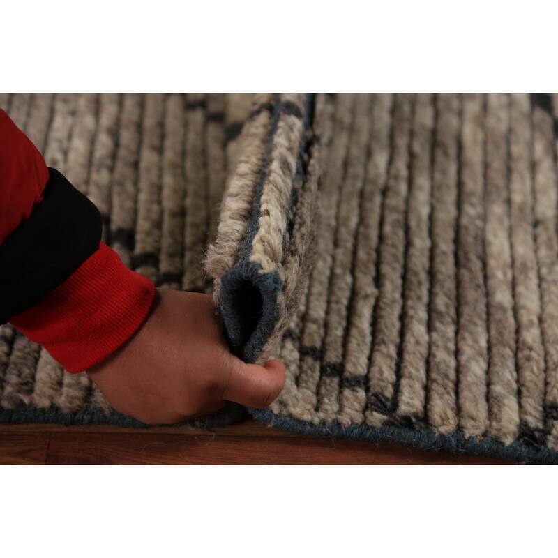 Striped Trellis Moroccan Oriental Area Rug Handmade Wool Carpet - 5'8" x 8'5"