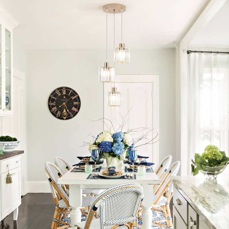 Modern 3-Light Crystal Chandelier, Kitchen Island Pendant Lights, Classic Semi Flush Mount Chandelier for Dining Room