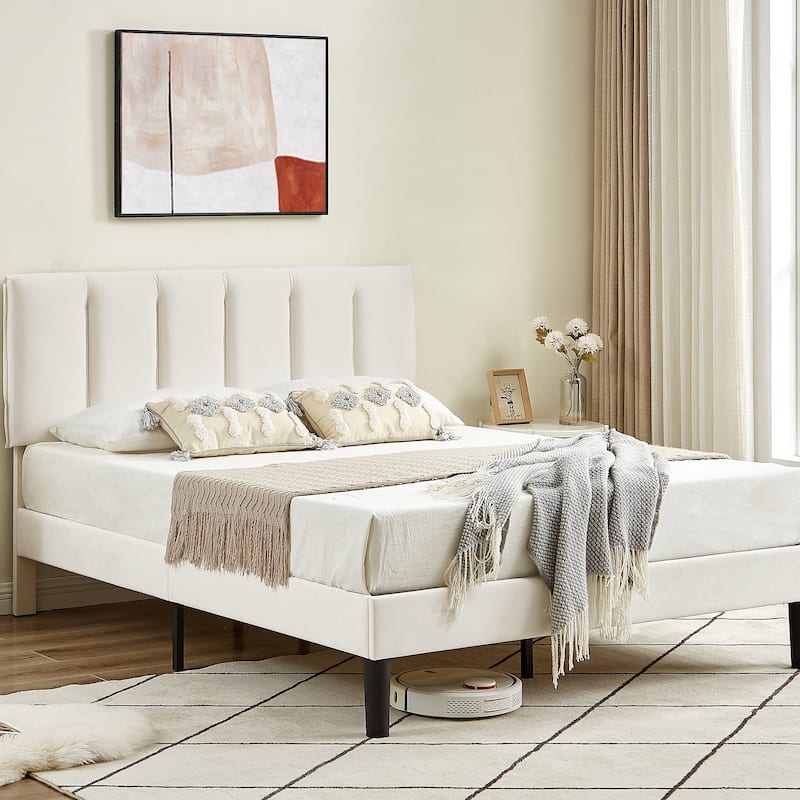 Javlergo Velvet Upholstered Platform Bed Frame with Adjustable Headboard