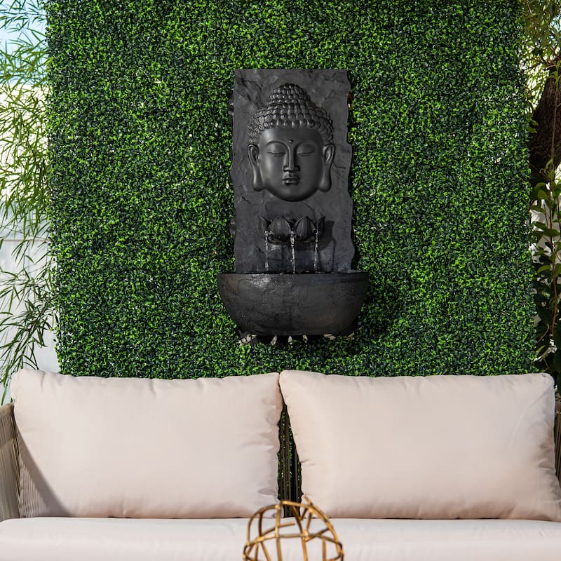 XBrand 30 in H Fiber Resin Wall Buddha Zen Outdoor Garden Water Fountain w/ warm LED Light
