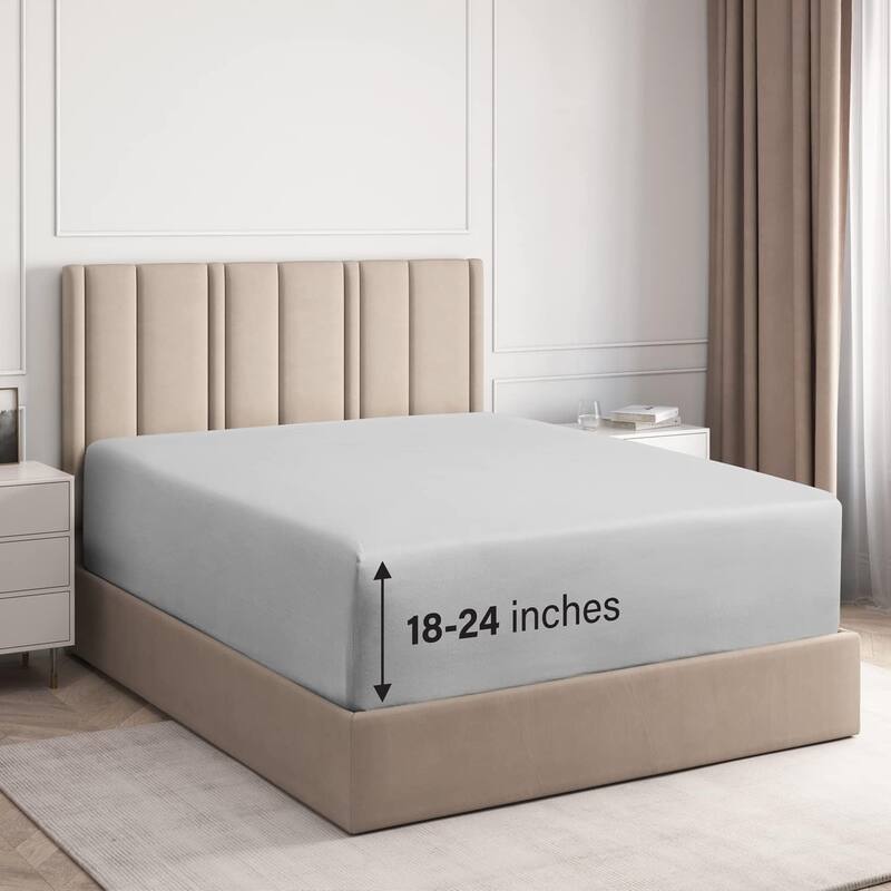 CGK Linens Microfiber Extra Deep Pocket 18" - 24" Inch Fitted Sheet - Queen - Light Grey