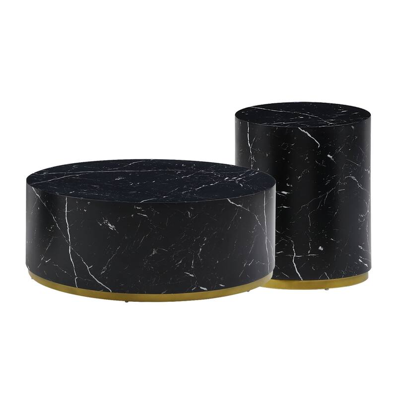 Modern Faux Marble Coffee Tables for Living Room, 35.43inch Accent Tea Tables with Gold Metal Base