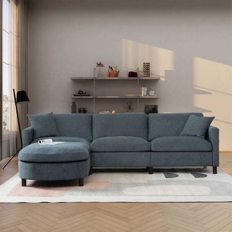 Grey 107.87" Removable Cushion 4 Seater Sectional Sofa with Movable Ottoman, Storage Armrest Bag