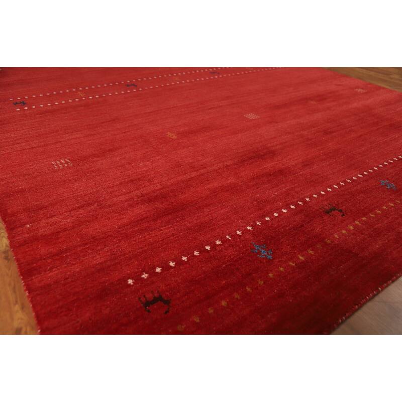 Hand Knotted Oriental 100% Wool Carpet Tribal Animal Pictorial Red Gabbeh Area Rug - 9' 8'' X 6' 7''