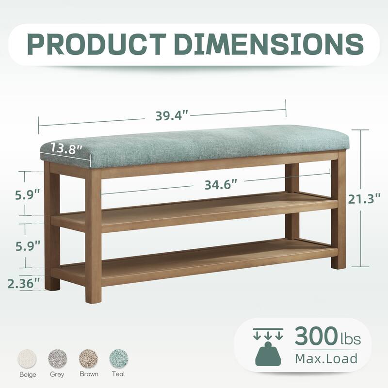 HUIMO Multi-Functional Modern Entryway Double Layer Shoe Bench 39 inch