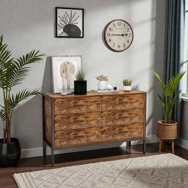 rustic brown dresser Four Hands Valen 6 Drawer A refined take on classic storage OKD Farmhouse 6-Drawer Dresser, 54