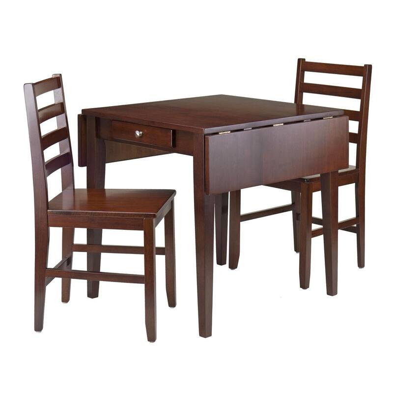 African Drop Leaf Dining Table Set - 3 Piece Wood Table & Ladder Back Chairs