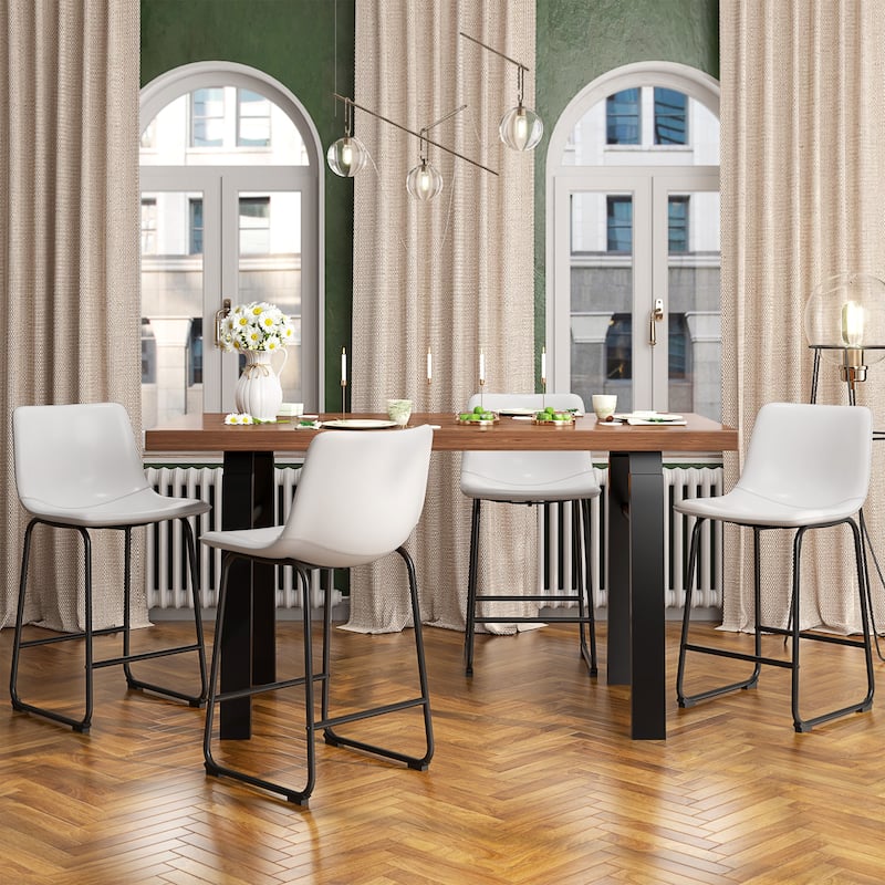 Bar Stools Faux Leather Counter Stools with Back Armless Dining Chairs (Set of 2)